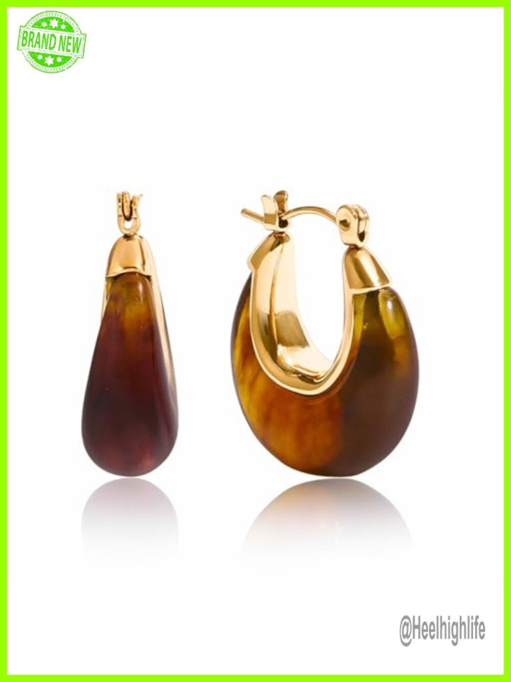 Chunky 14K Gold Plated Resin Hoop Earrings Lightweight Hollow Drop